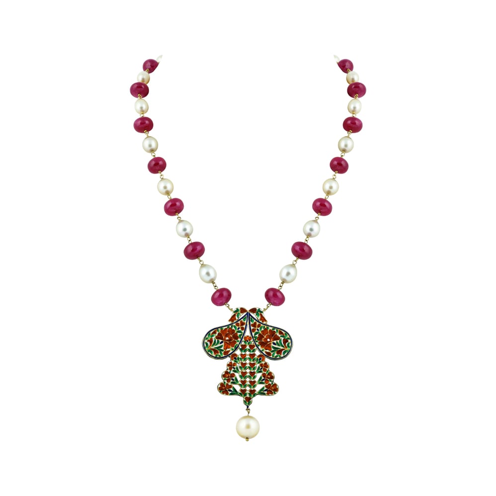 Polki Pendant Necklace with Blue Enamel Pendant